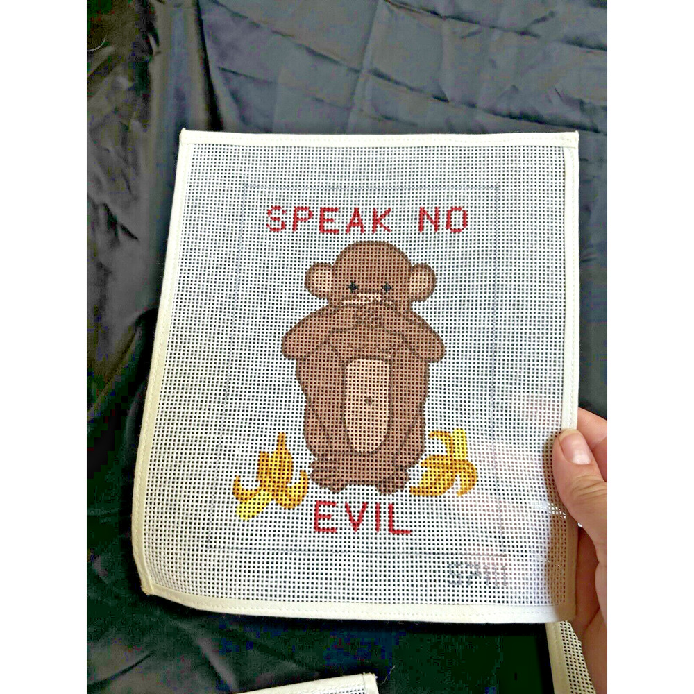3 Hand Painted Needlepoint Canvas Monkeys Hear No Evil See No Evil Hear No Evil - Picture 7 of 8
